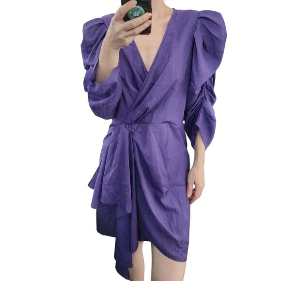 Ronny Kobo Amara Mini Faux Wrap Dress S Purple Wedding Party Cocktail‎ Evening - Picture 1 of 8